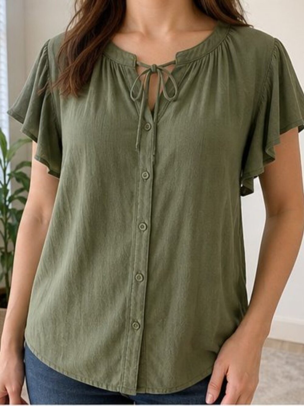 Olive Ruffle Blouse - Picture 2 of 6